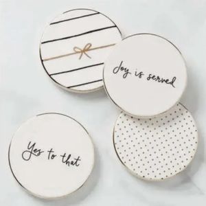 Kate Spade x Lenox Charmed Life Coasters Gold Black White Trendy Wedding Gift